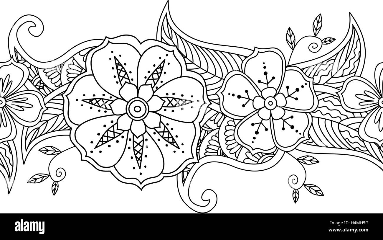Sans frontière floral motif monochrome isolé sur fond blanc Illustration de Vecteur Sans frontière floral motif monochrome isolé sur fond blanc Illustration de Vecteur