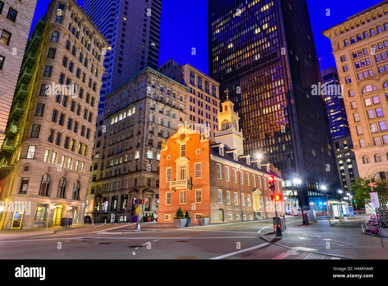 Boston, Massachusetts, USA cityscape à l'Old State House. Banque D'Images