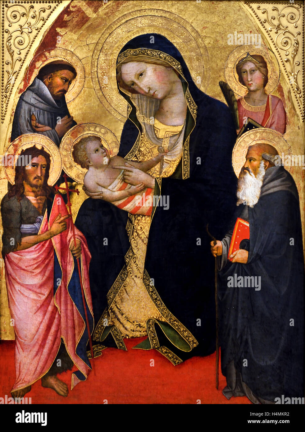 Marie avec l'enfant et les Saints Jean le Baptiste, Francis, Antonius Abbas et un martyr par Angelo di Taddeo Gaddi 1350 - 1396 Florence Italie italien 14e siècle Banque D'Images