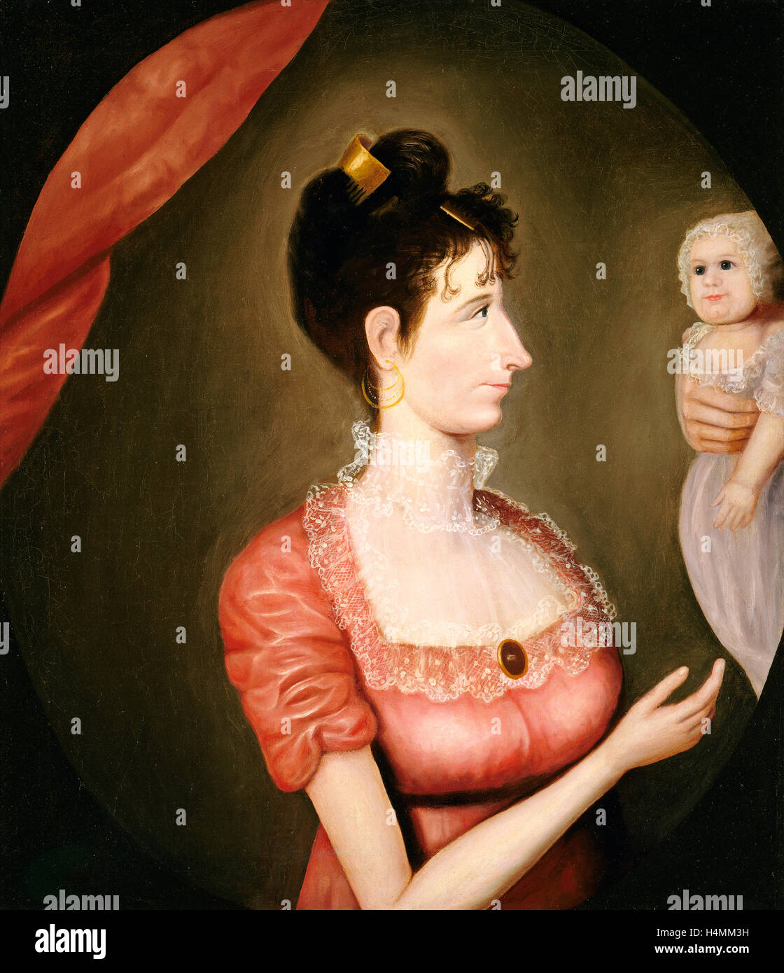 19ème siècle américain, l'heureuse mère, ch. 1810, huile sur toile Banque D'Images