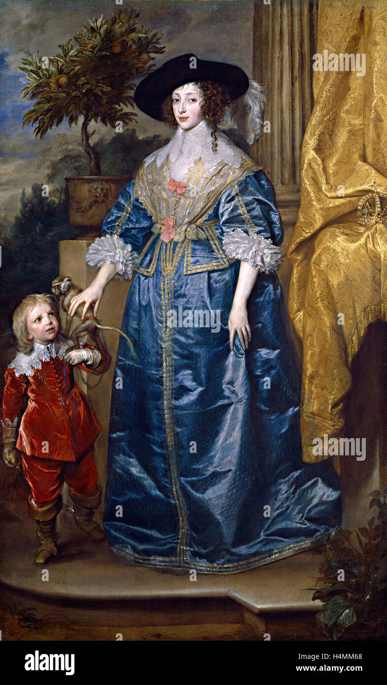 Sir Anthony Van Dyck, flamand (1599-1641), la reine Henrietta Maria avec Sir Jeffrey Hudson, 1633, huile sur toile Banque D'Images