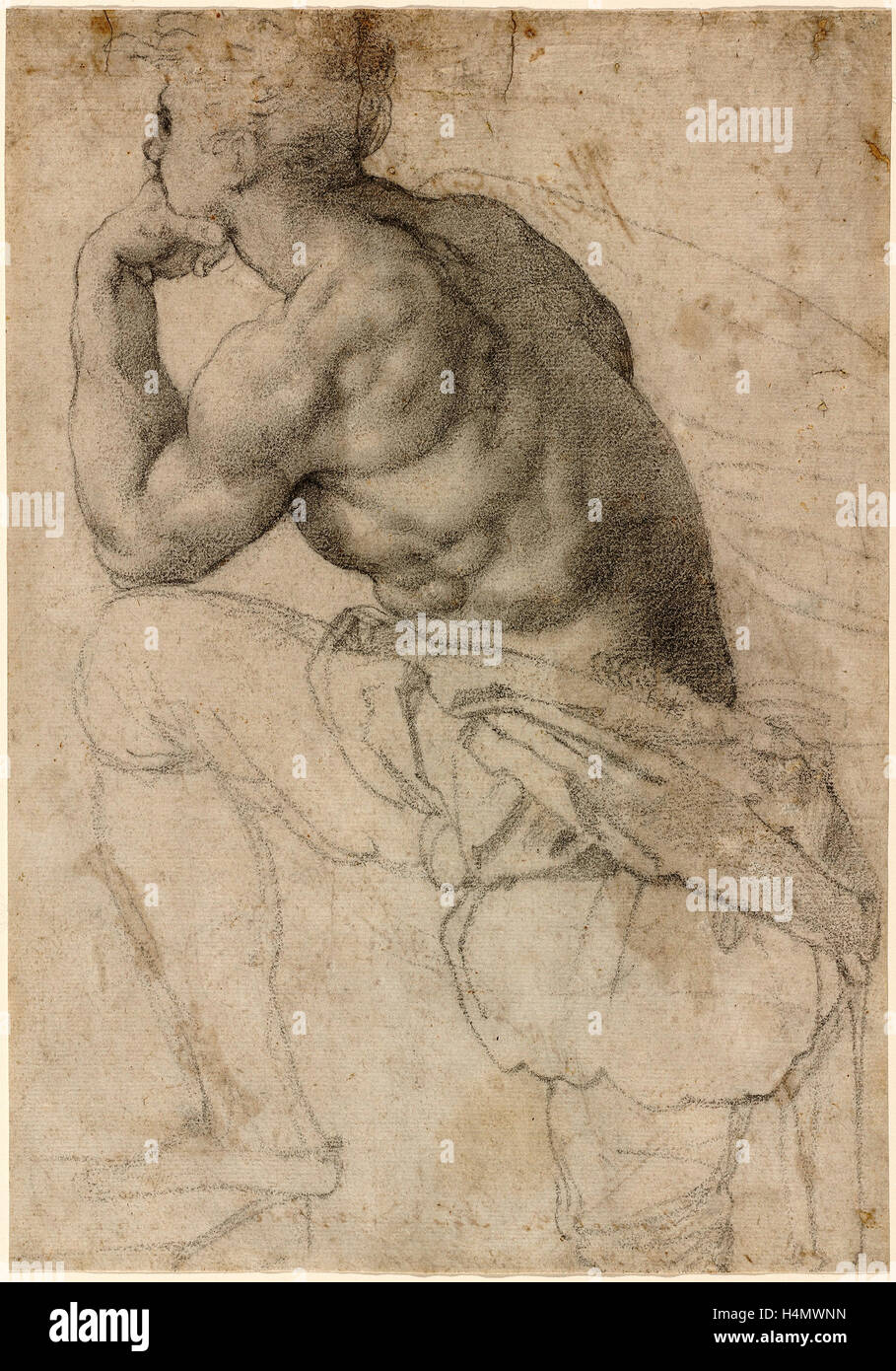 Alessandro Allori, UN Pearl Diver, Italien, 1535 - 1607, ch. 1570, craie noire sur papier vergé Banque D'Images