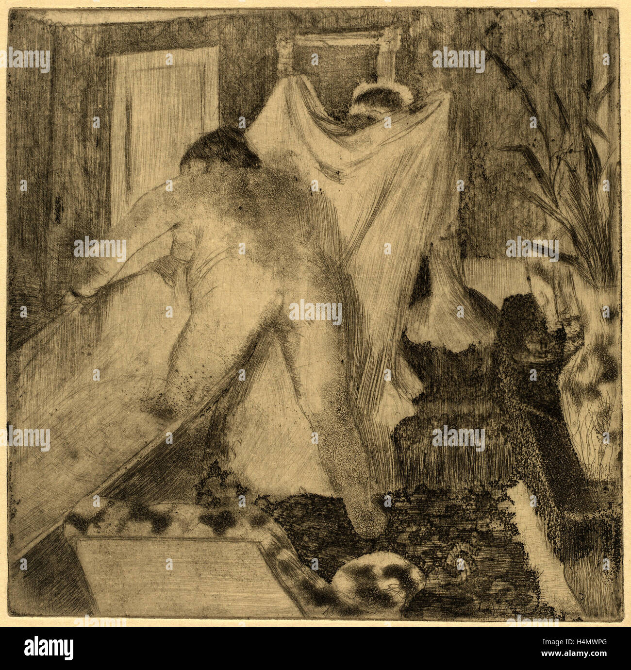 Edgar Degas, laissant la baignoire (la sortie du bain), français, 1834 - 1917, ch. 1879-1880, crayon électrique, eau-forte, pointe sèche Banque D'Images