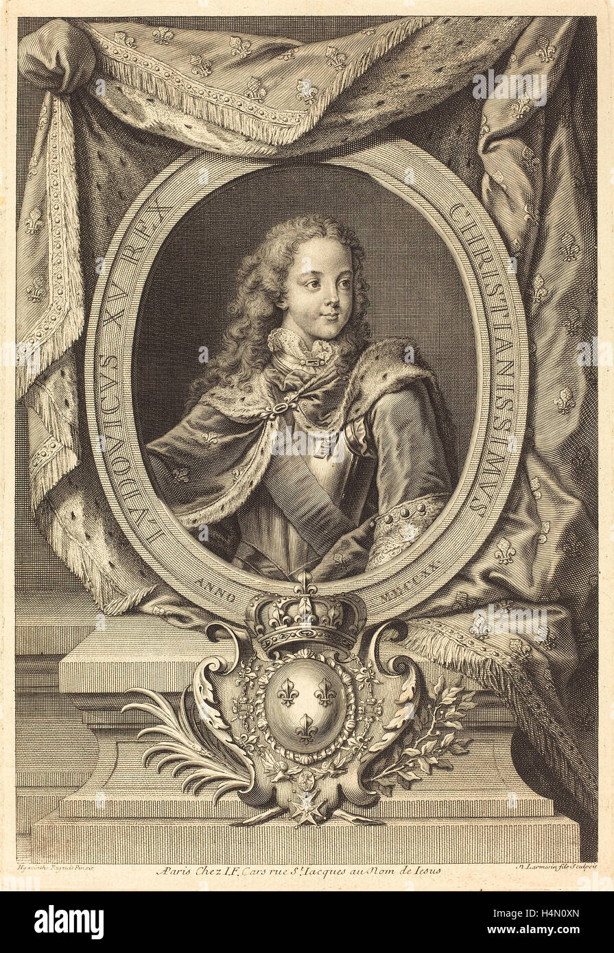 Nicolas de Larmessin IV après Hyacinthe Rigaud (Français, 1684 - 1753 ou 1755), Louis XV, c. 1720, gravure sur bois sur papier Banque D'Images