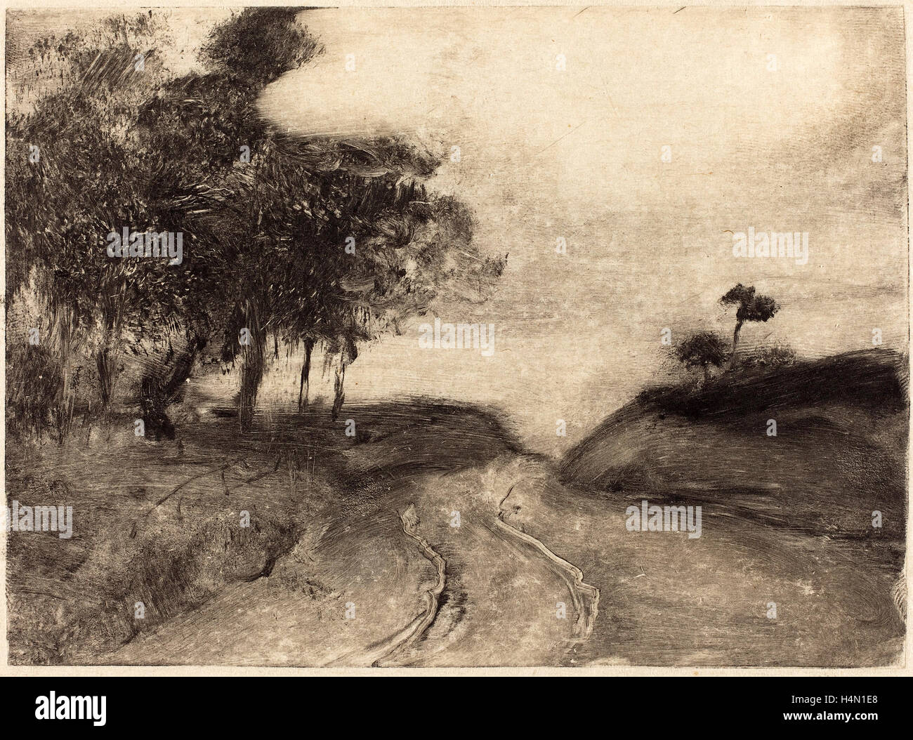 Edgar Degas (Français, 1834 - 1917), la route (la route), ch. 1878-1880, le monotype (l'encre noire sur papier de Chine) Banque D'Images