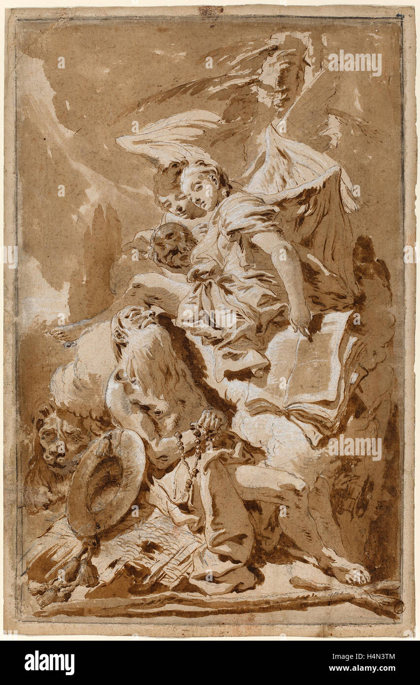 Giovanni Battista Tiepolo (Italien, 1696 - 1770), Saint Jérôme dans le désert à l'écoute des Anges, stylo, 1728-1735 Banque D'Images