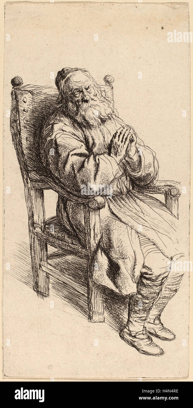 Salomon Koninck (Néerlandais, 1609 - 1656), vieil homme dormir dans un fauteuil, de gravure Banque D'Images