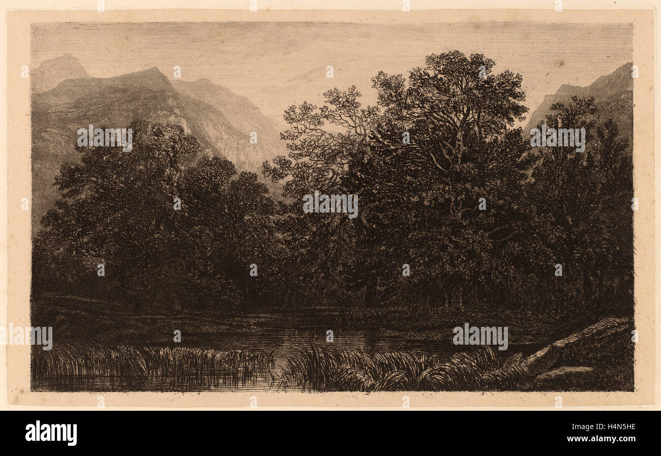 Alexandre Calame, étang de montagne, Suisse, 1810 - 1864, 1845, eau-forte Banque D'Images