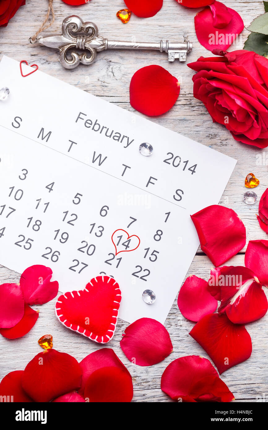 La date du 14 février, St-Valentin Banque D'Images