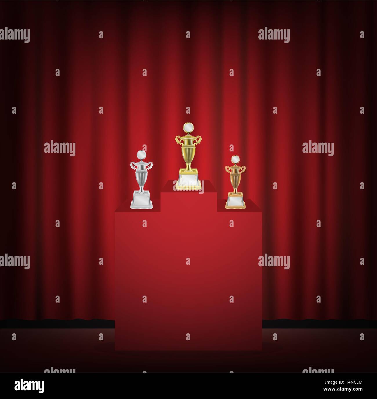 Or Argent Bronze trophy sur une scène avec rideau rouge backgrond Illustration de Vecteur