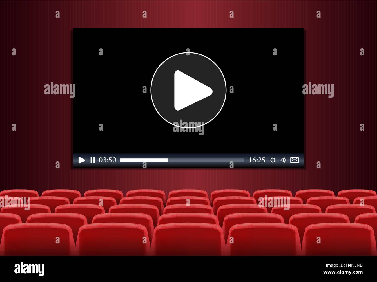 Des rangées de sièges rouges en face de lecture multimédia sur un écran Illustration de Vecteur