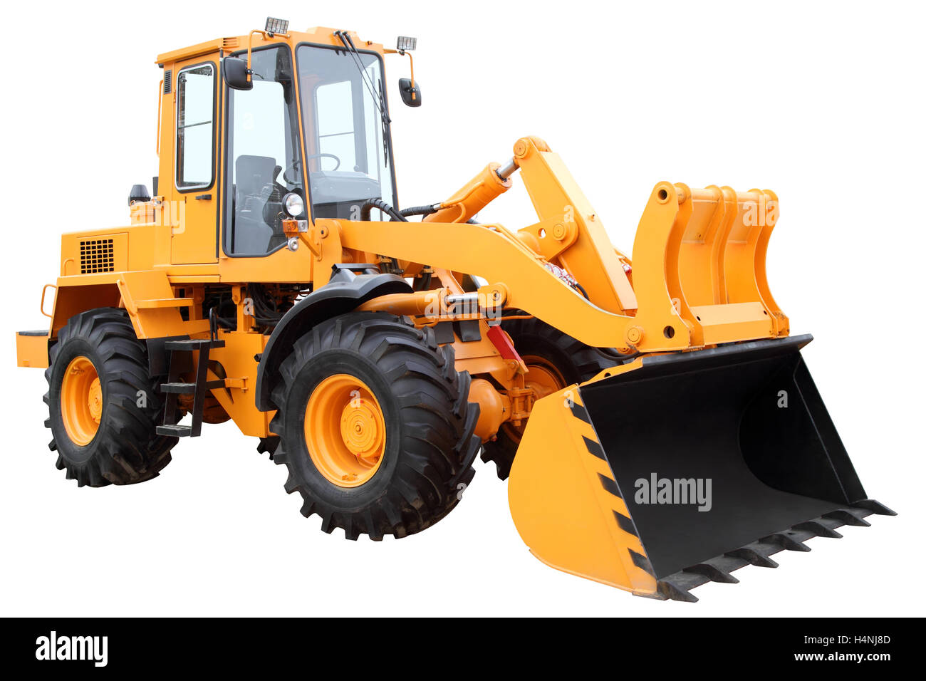 Chargeur de Tracteur jaune isolé sur fond blanc. Banque D'Images