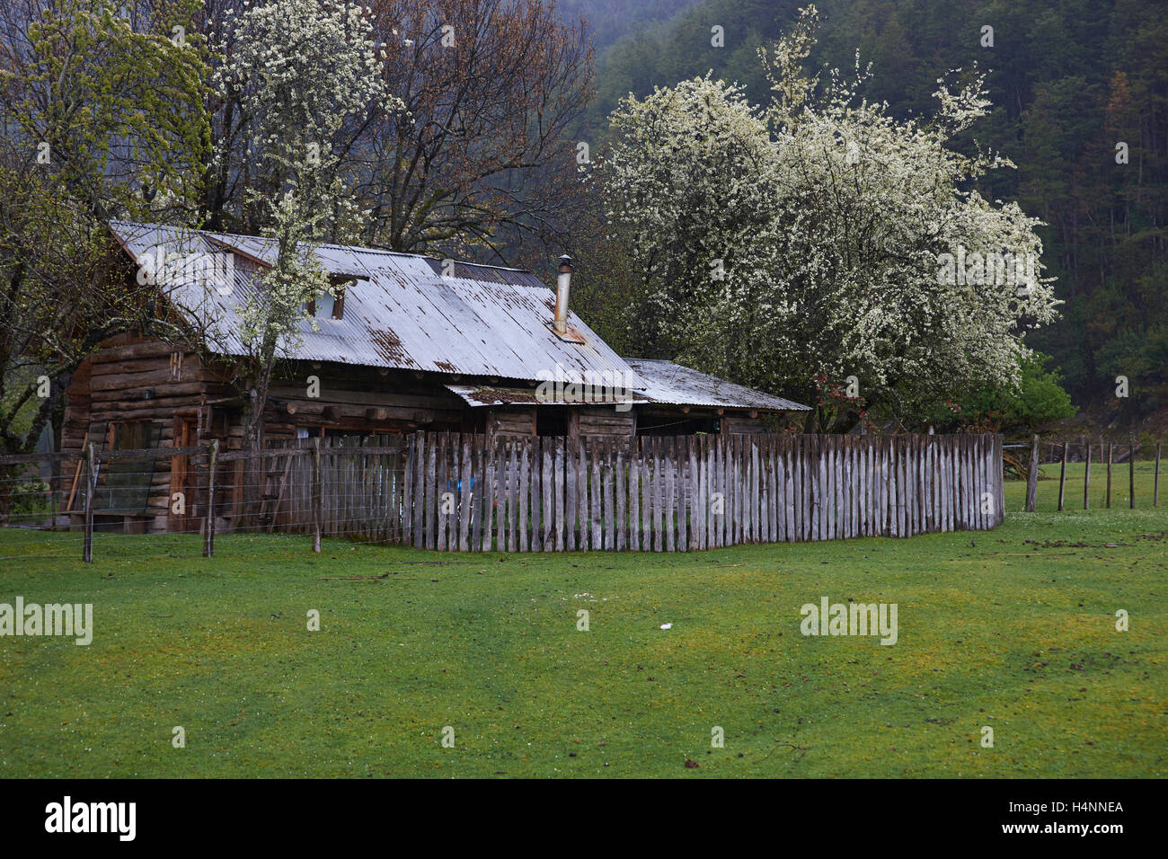 Gîte rural le long de la Carretera Austral dans la région d'Aysen du sud du Chili. Banque D'Images