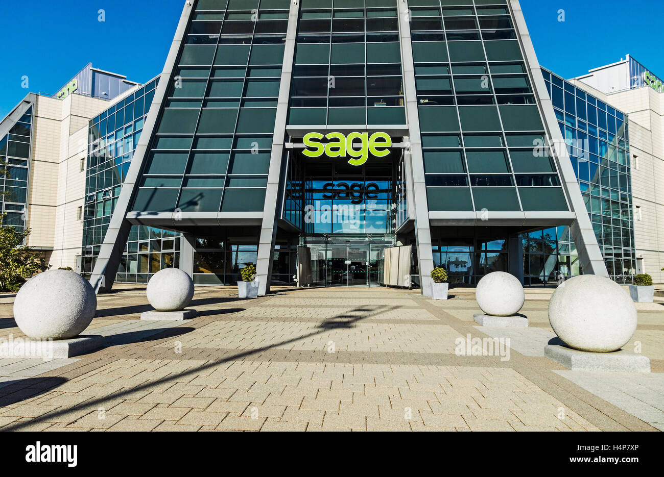 Entrée du siège mondial de Sage à Grand Park, North Gosforth, Newcastle upon Tyne, Royaume-Uni Banque D'Images