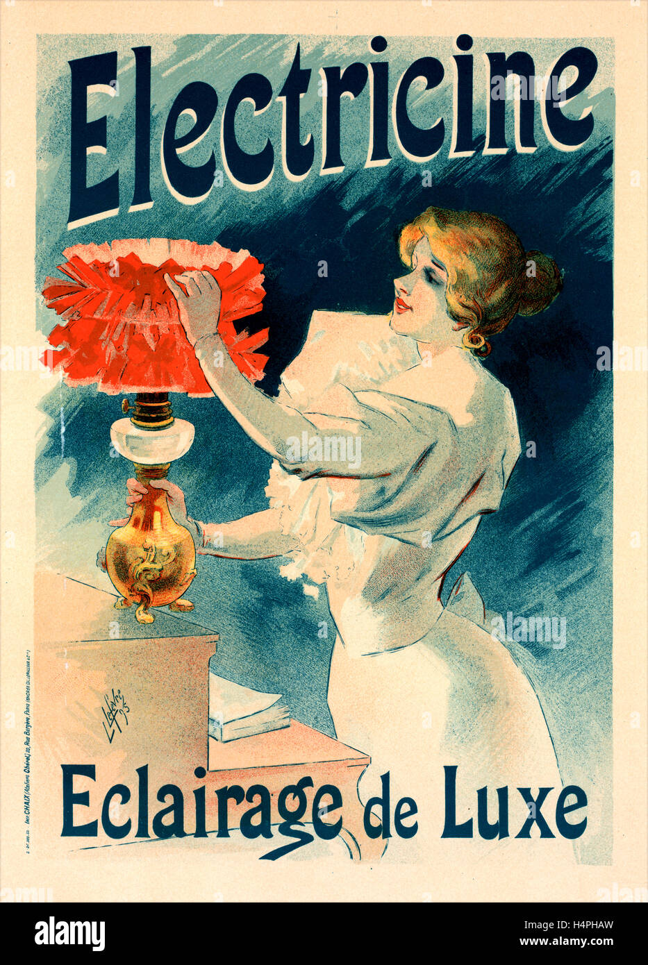 Affiche pour l'Électricine, Lucien Lefevre 1850 France, exposé au Salon des Indépendants à Paris en 1872 et 1873. Banque D'Images