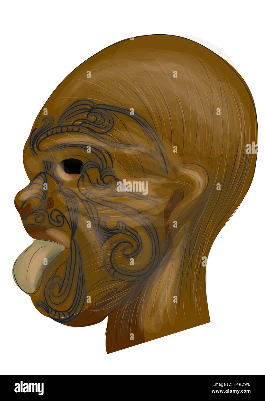 Tatouage maori tatouage traditionnel. sur masque en bois Illustration de Vecteur