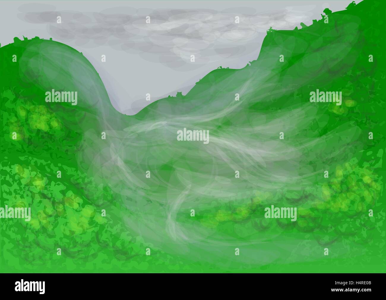 Forêt tropicale avec nuage et brouillard matin ance Illustration de Vecteur