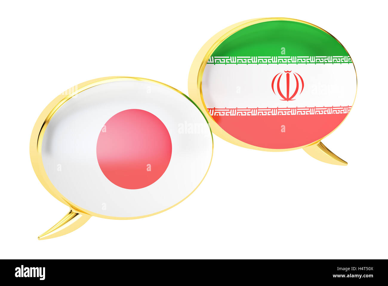 Les bulles, Japanese-Persian concept de conversation. Le rendu 3D isolé sur fond blanc Banque D'Images