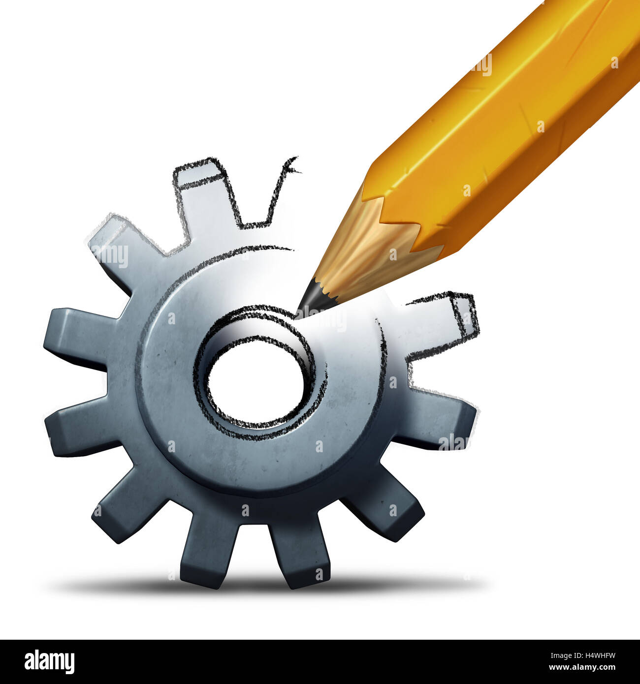 Réparation et restauration d'entreprise concept comme un dessin au crayon d'un engrenage ou cog comme une industrie et la réussite financière d'un symbole ou d'invention Banque D'Images