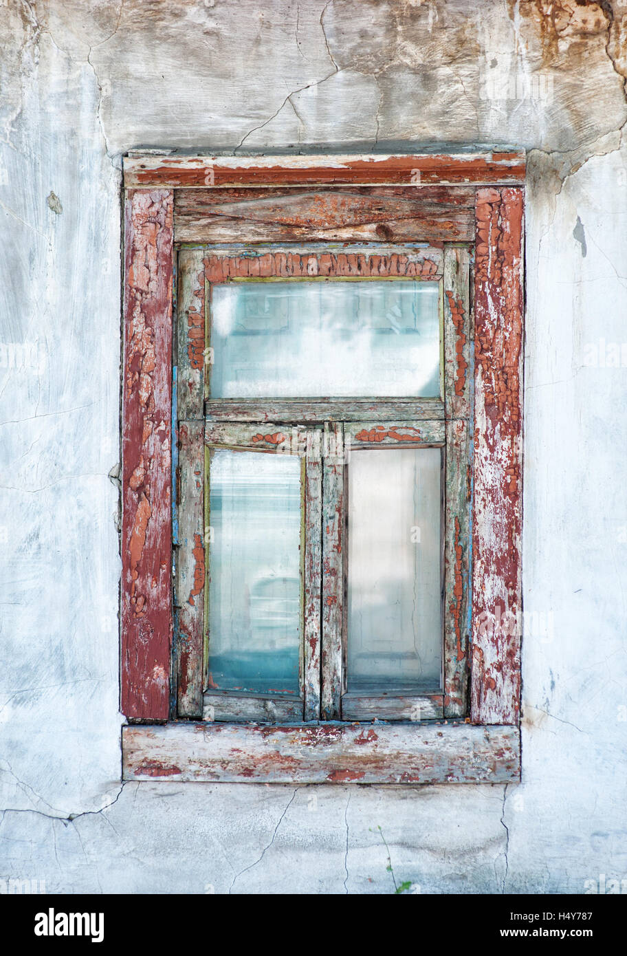 Vieux mur fissuré et grunge arrière-plan de la fenêtre Banque D'Images