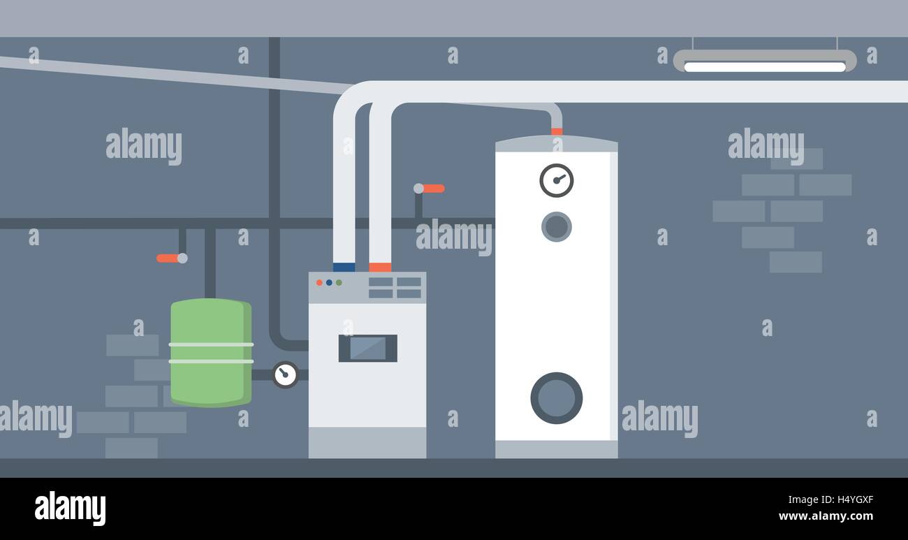 Chaudière dans le sous-sol de la maison, économie d'énergie moderne système de chauffage Illustration de Vecteur