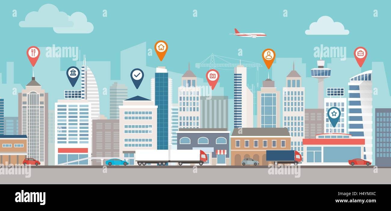 Sur les toits de la ville, la rue et l'emplacement des broches : urban lifestyle et concept de navigation Illustration de Vecteur