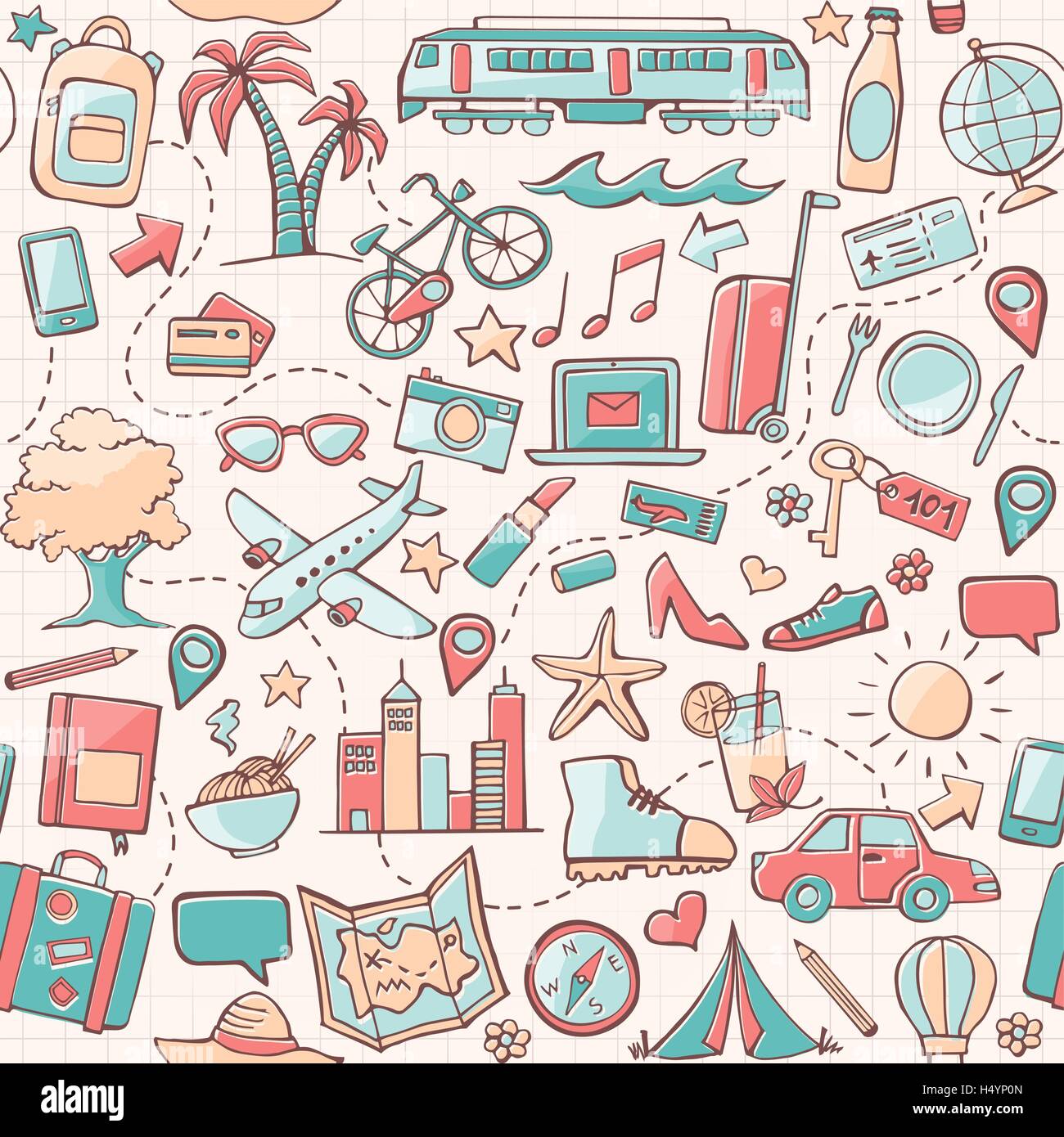 Voyages et tourisme hand drawn seamless pattern Illustration de Vecteur