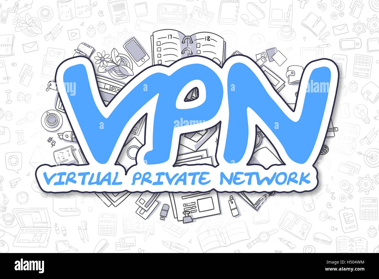 Vpn - Doodle Inscription bleue. Concept d'entreprise. Banque D'Images
