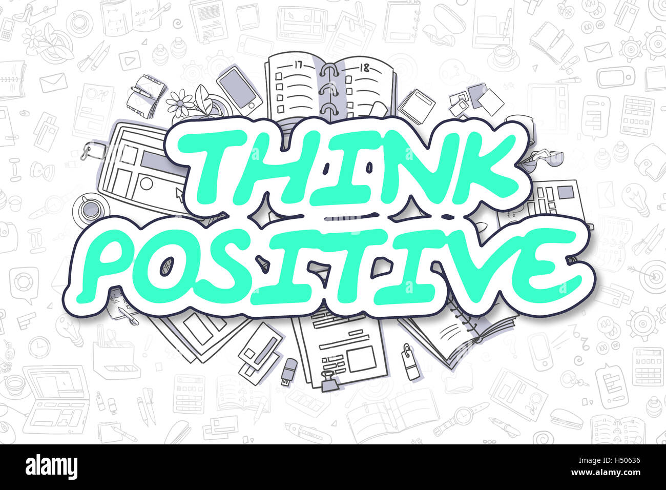 Pensez positif - Cartoon vert. Concept d'entreprise. Banque D'Images