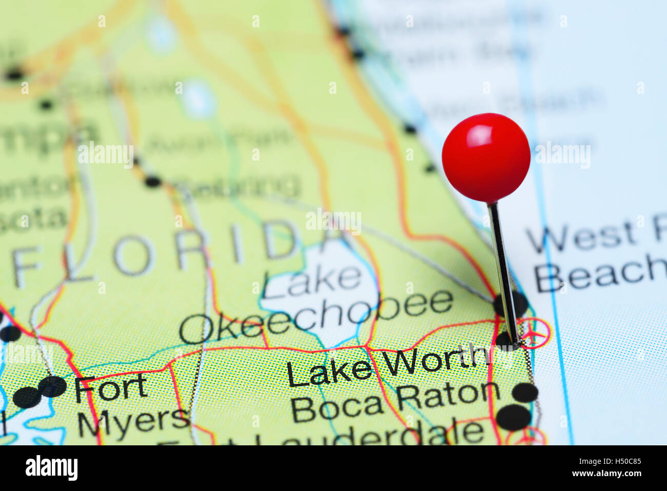 Lake Worth sur une carte de la Floride, USA Banque D'Images