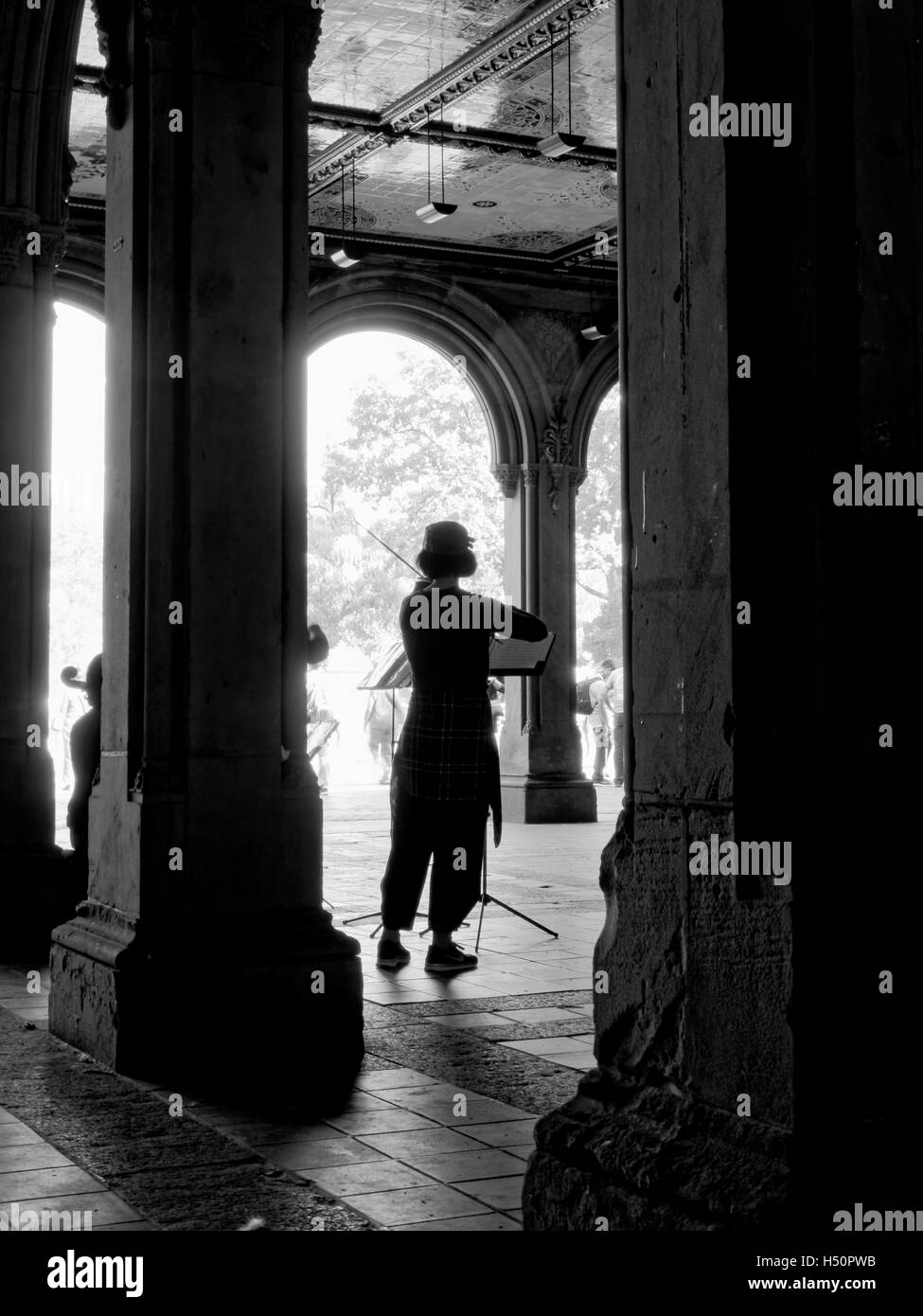 Violoniste à Central Park Banque D'Images