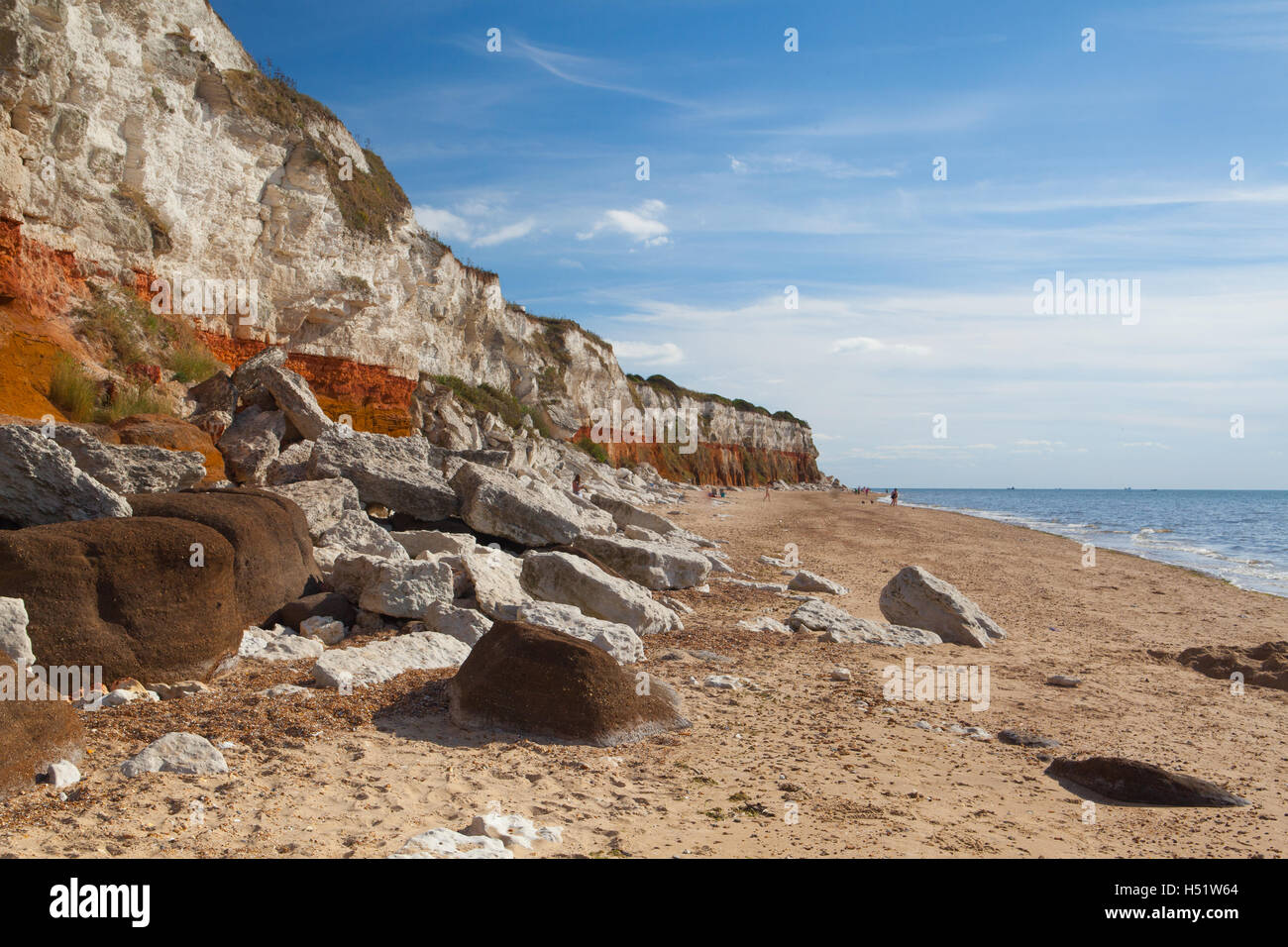 Hunstanton Cliffs à Norfolk.Grande-Bretagne.Les célèbres falaises de Hunstanton à rayures ont été formés au cours de la période du Crétacé Banque D'Images