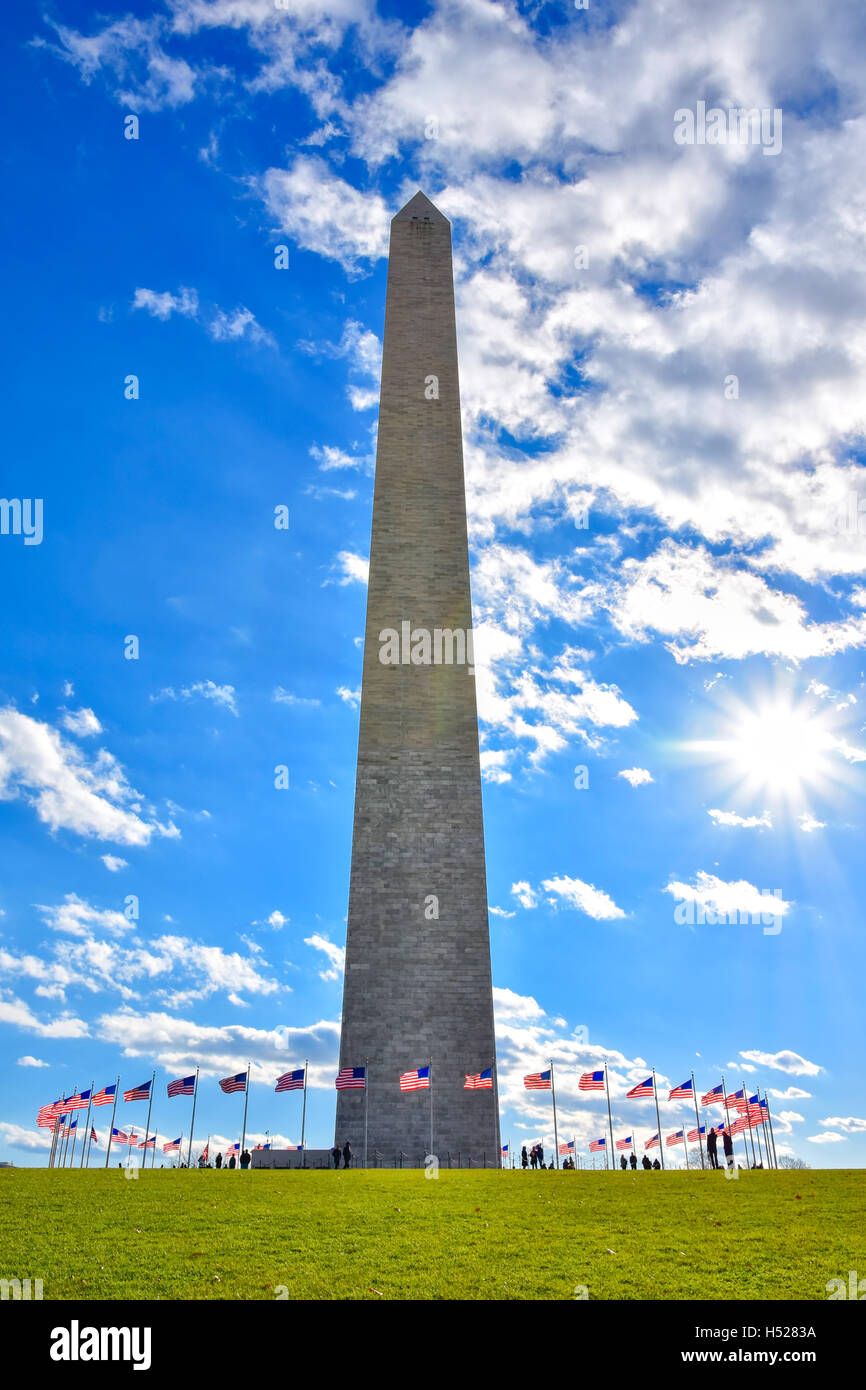 Washington DC, USA. Washington Monument en bleu ciel. Banque D'Images