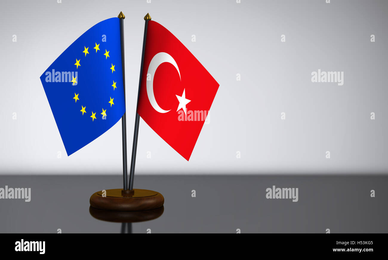 Le turc et l'Union européenne 24 drapeaux 3D illustration. Banque D'Images