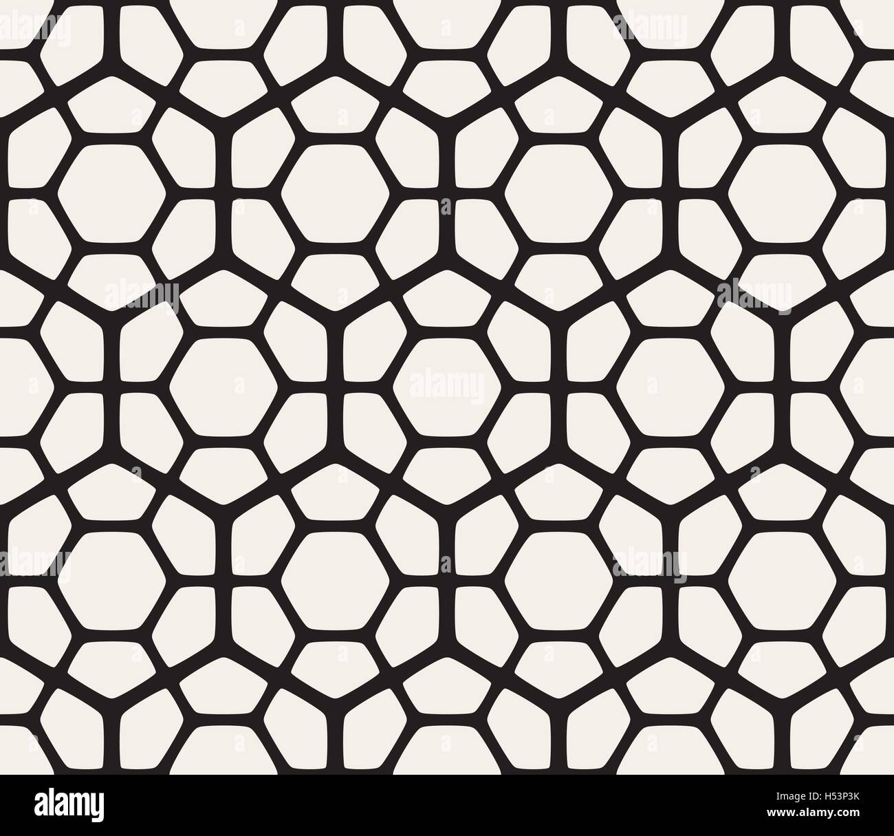 Seamless Vector géométrique noir et blanc motif grille arrondie hexagonale Illustration de Vecteur