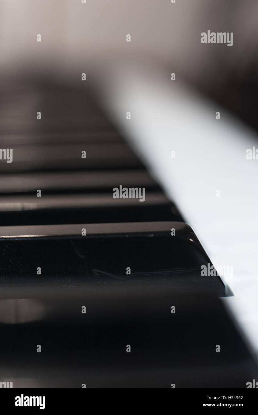 Clavier musique extreme close up detail, noir et blanc mise au point sélective clés Banque D'Images