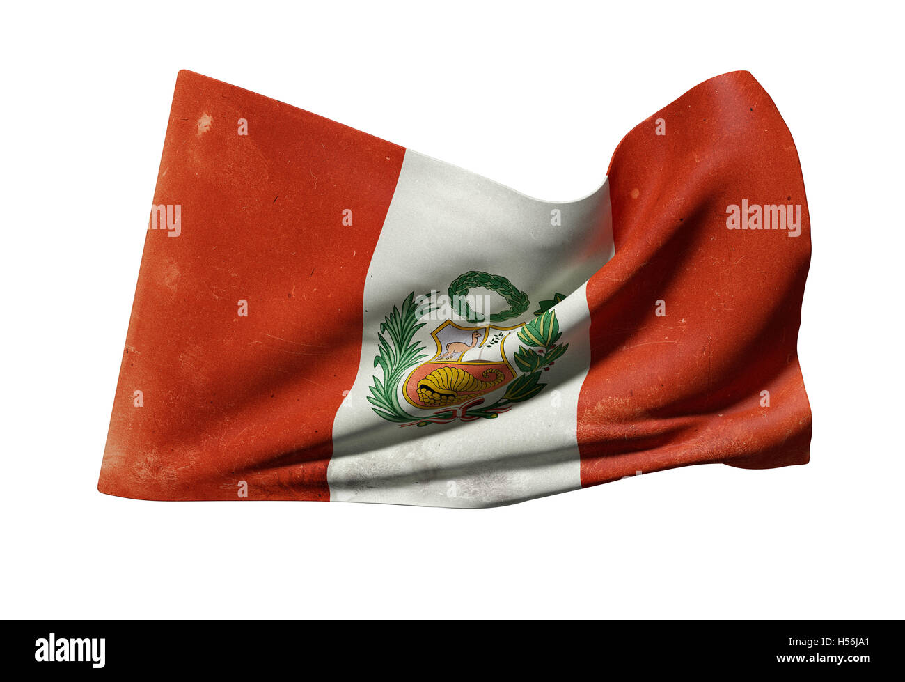 Le rendu 3D d'une ancienne république du Pérou drapeaux sur fond blanc Banque D'Images