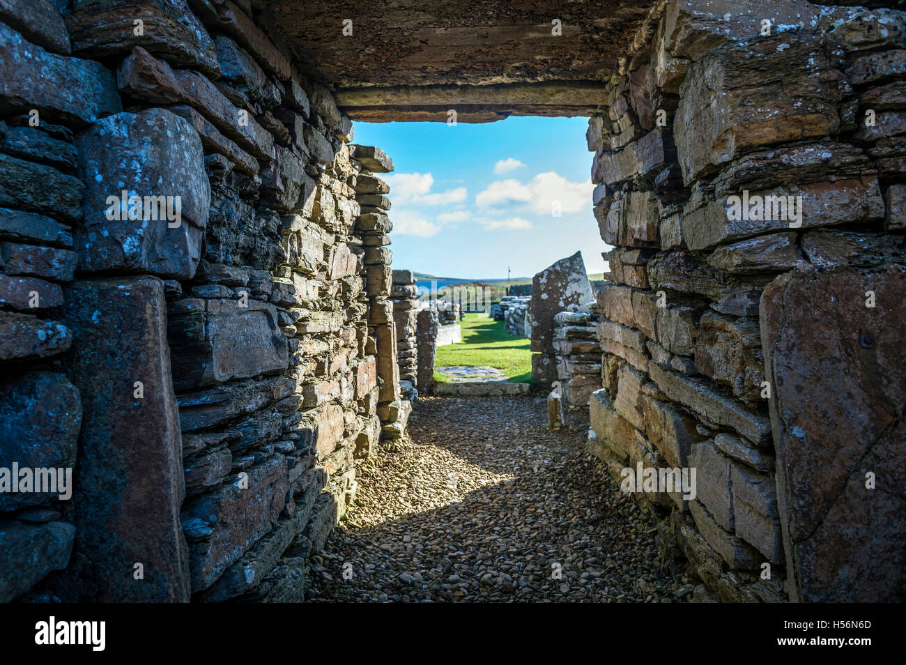 L'Âge du Fer Broch de Gurness sur terre ferme, Orkney, Scotland, UK Banque D'Images