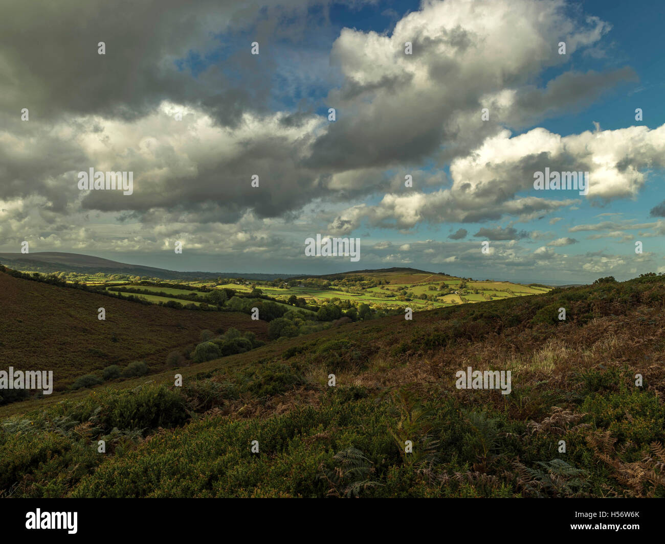 Nuages de tempête de recueillir plus d'automne et Corndon Lettaford, Dartmoor National Park, Devon, Angleterre Banque D'Images
