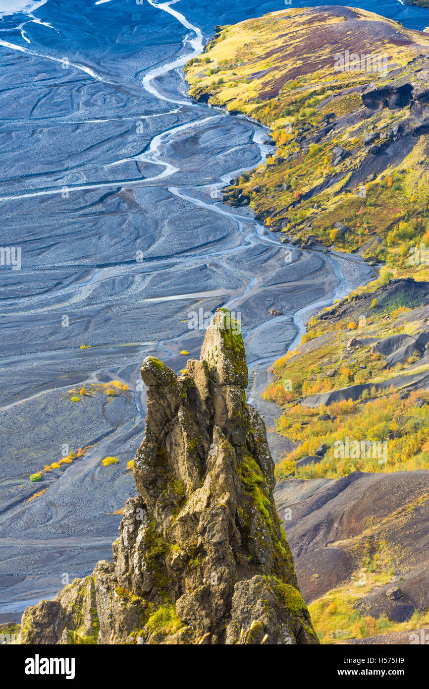 Thorsmork, une crête de montagne entre les glaciers Tindfjallajokull Eyjafjallajokull et dans le sud de l'Islande. Banque D'Images