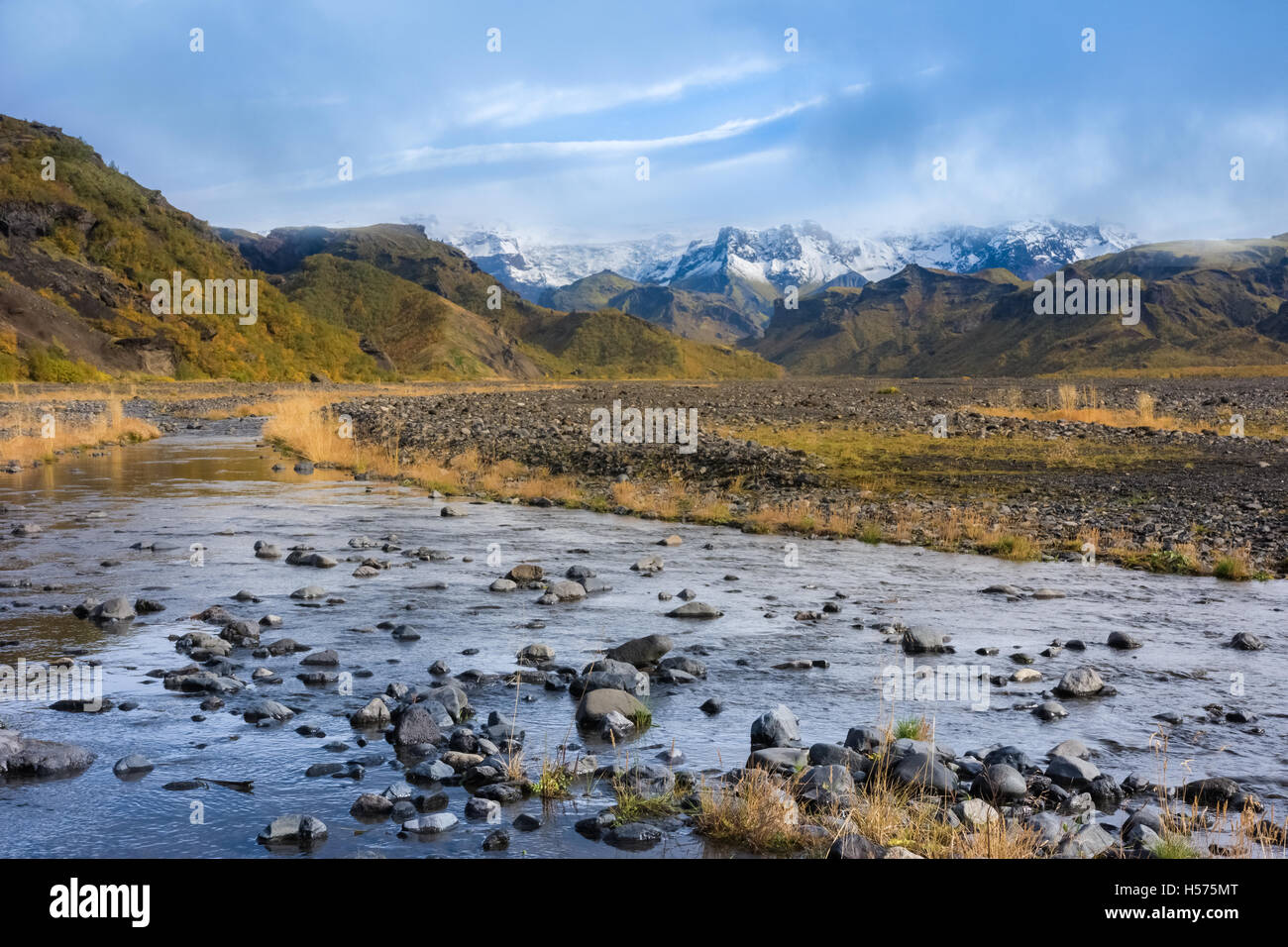Thorsmork, une crête de montagne entre les glaciers Tindfjallajokull Eyjafjallajokull et dans le sud de l'Islande. Banque D'Images