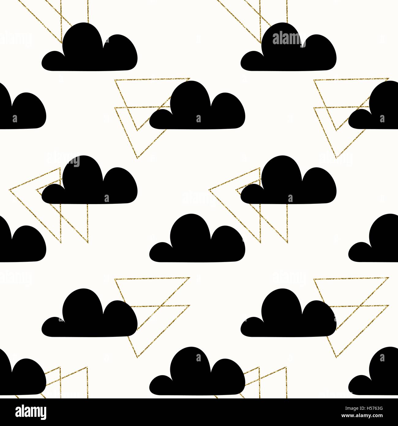 Schéma de répétition sans faille avec les nuages noir et or triangle glitter formes sur fond blanc. Illustration de Vecteur