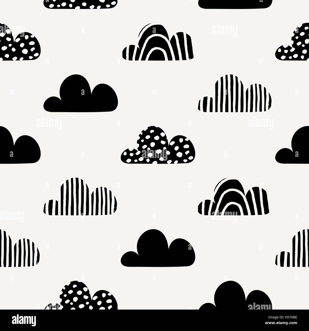 Motif répétitif sans couture avec nuage noir des formes sur fond crème. Mignon et moderne de papier d'emballage, du textile, de l'affiche. Illustration de Vecteur