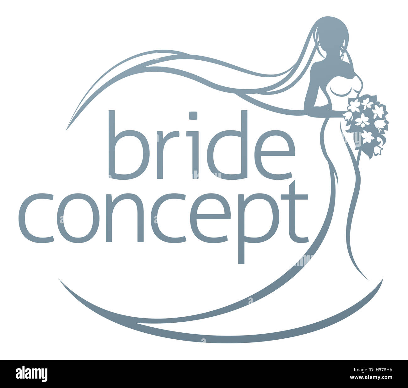 Abstract design concept de mariage mariée en silhouette, dans une robe bustier blanche robe tenant un bouquet de fleurs Banque D'Images