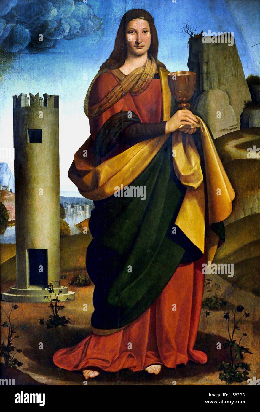 St Saint Barbera 1502 Giovanni Antonio Canal (ou Beltraffio) 1466 -1516), peintre italien de la Haute Renaissance, qui a travaillé dans l'atelier de Leonardo da Vinci Italie Italien Banque D'Images