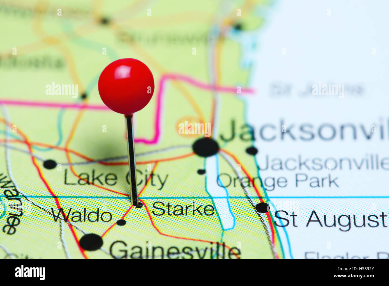 Starke coincé sur une carte de la Floride, USA Banque D'Images
