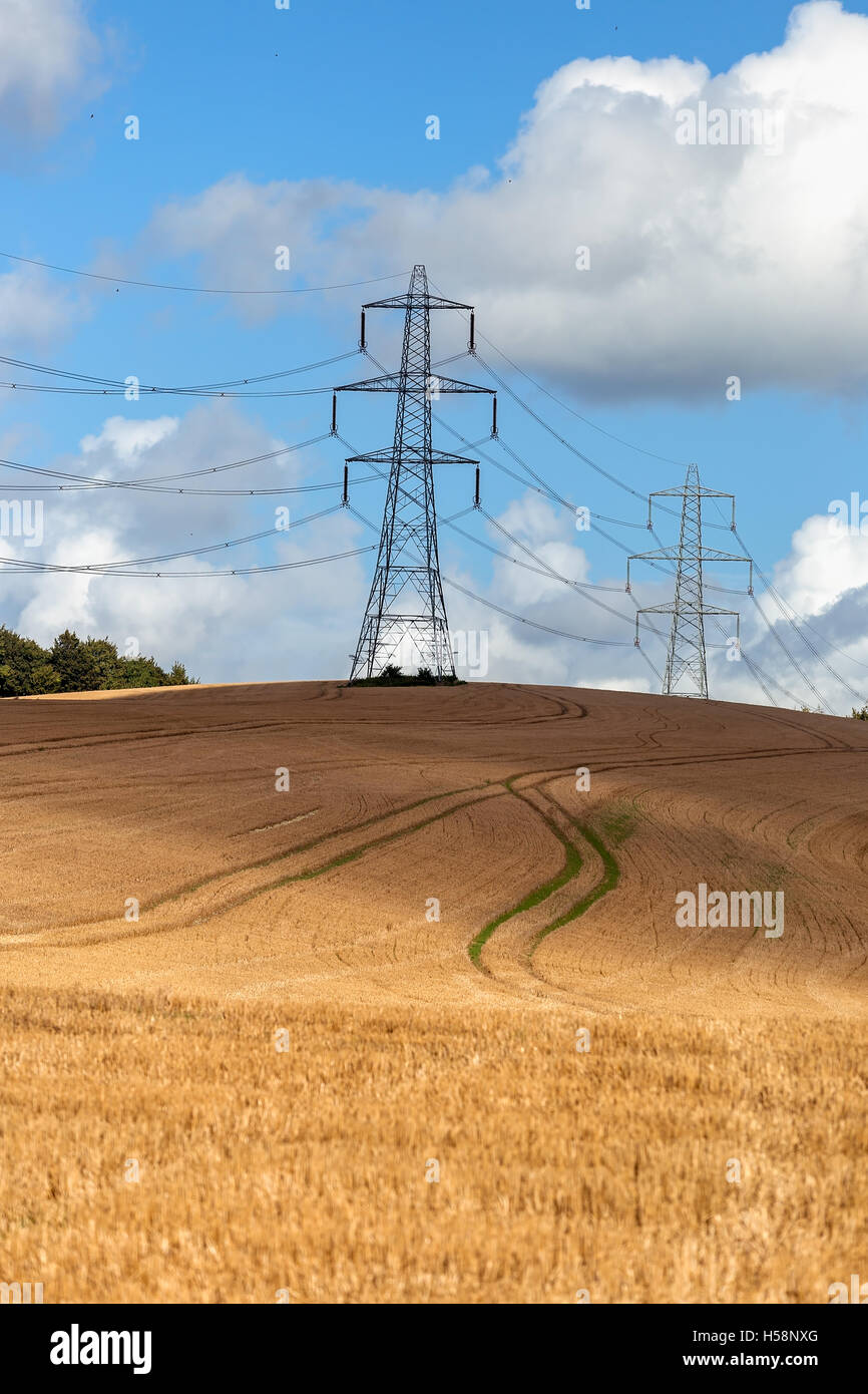 Pylônes électriques dans la campagne Banque D'Images