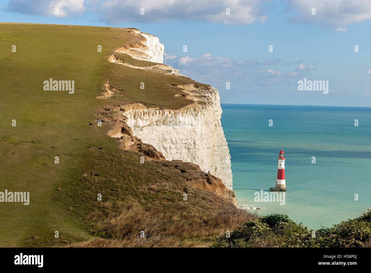 Les falaises de craie blanche et Beachy Head Lighthouse, East Sussex, Angleterre Banque D'Images