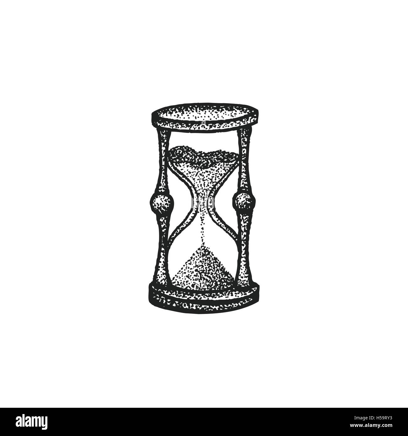 Vector black tattoo art travail dot dessinés à la main, gravure vintage sablier illustration isolé sur fond blanc Illustration de Vecteur