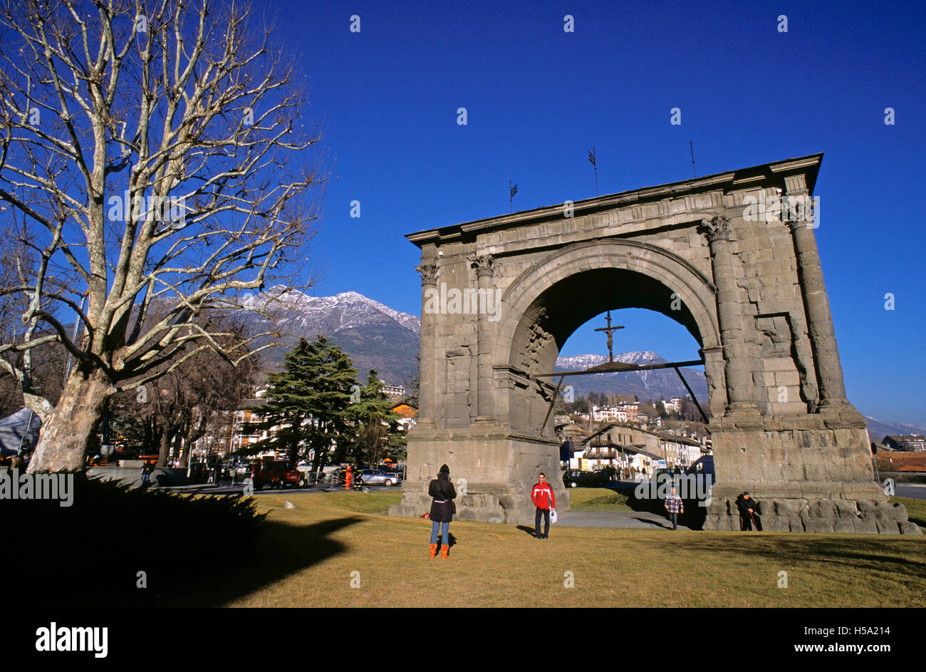 Arco di Augusto Onorario, Arc d'Auguste (25 b.C.), Aoste, Val d'aoste, Italie Banque D'Images